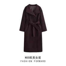 NSS 2025秋季新款女装 欧美风简约宽松复古呢子大衣外套 8816762