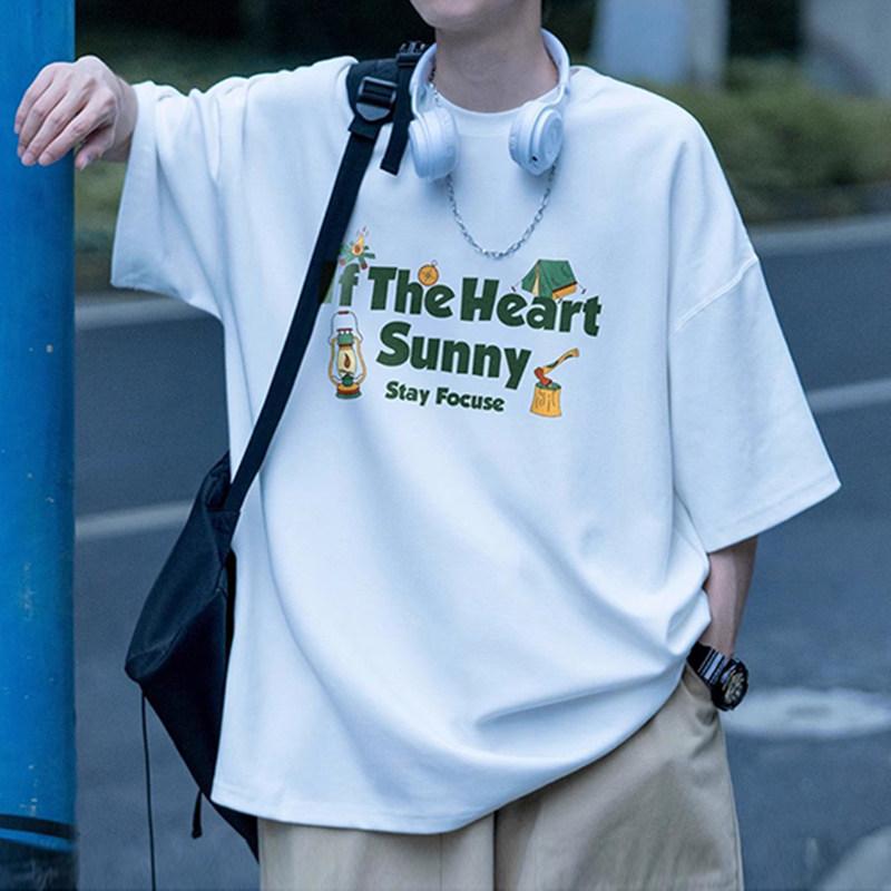 Dilunshi Youth Short-Sleeve T-Shirt, 5/8 length, suitable for students aged 12-15, stylish summer men's clothing, suitable for middle school boys.
