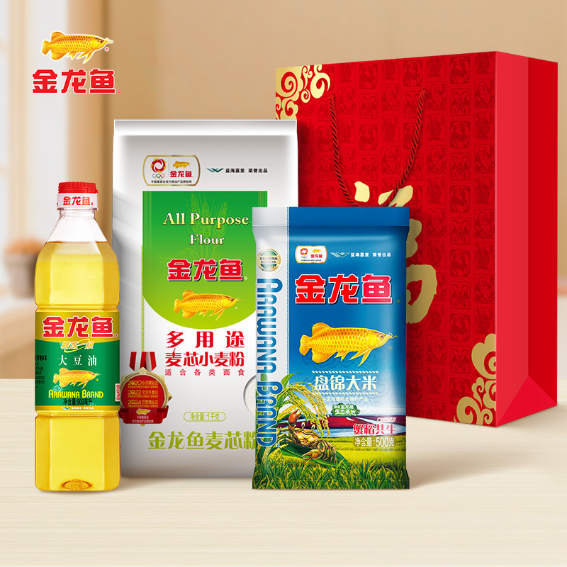 金龍魚大豆油米礼箱食用油400ml盤錦米500gお土産福祉贈答家庭|undefined