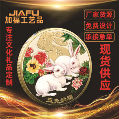 供應玉兔納福紀念幣 彩色噴繪卯兔吉祥紀念章 生肖徽章製作