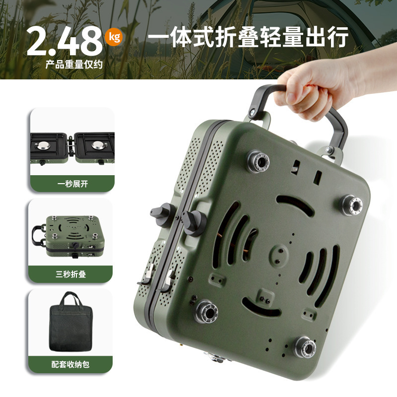 工場卸売屋外カセットストーブクロスボーダーホットスタイルキャンプストーブ折りたたみポータブル双頭ストーブバーベキュー防風強力ストーブ|undefined