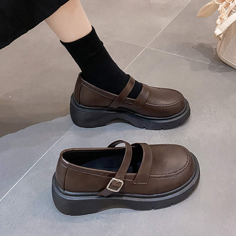 英伦小皮鞋女冬季薄款配裙子法式厚底黑色复古玛丽珍鞋jk鞋子日系