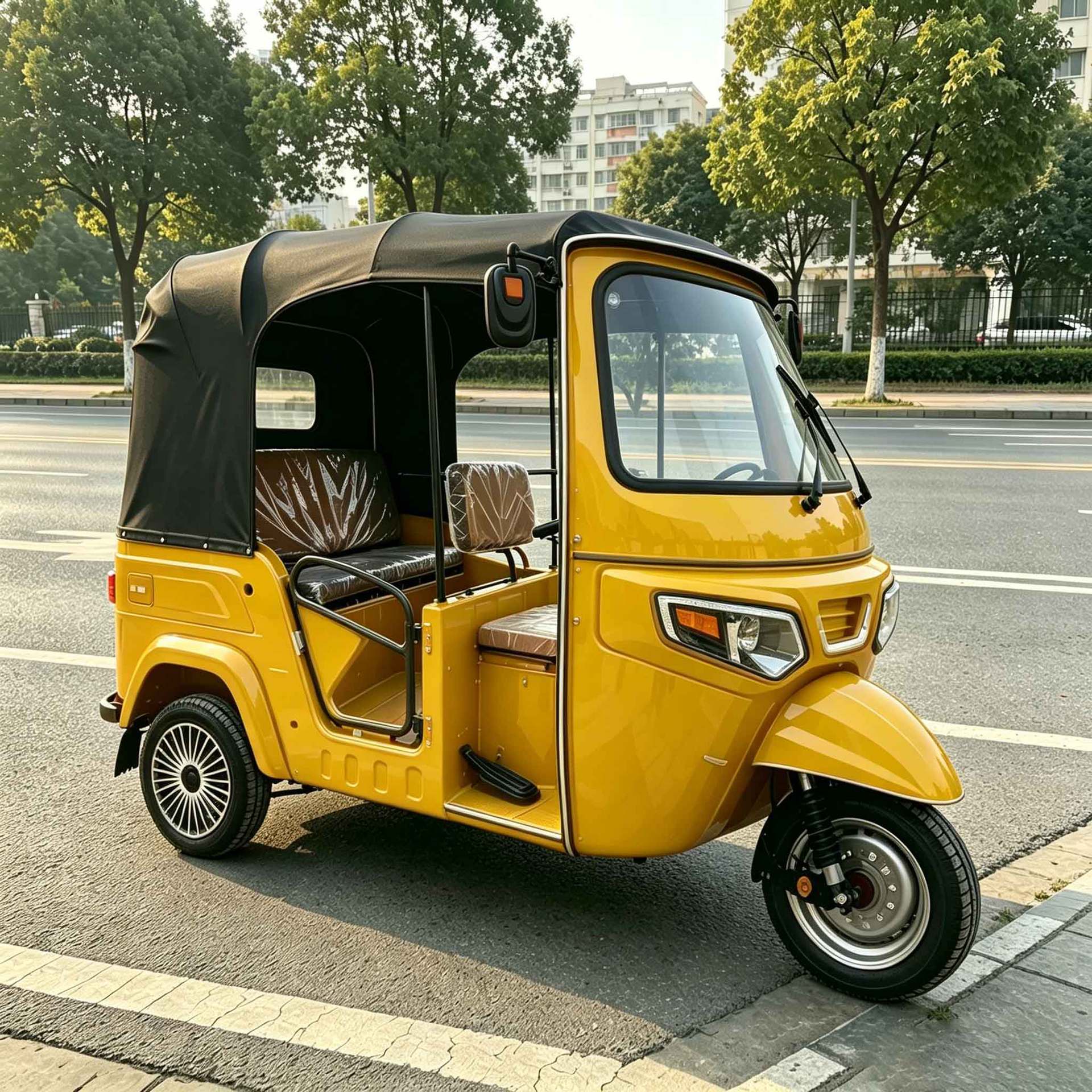 Fuel-Powered Three-Wheeled Yellow Durable Vehicle for Export to Africa and Southeast Asia, Passenger Vehicle with Canopy for Africa