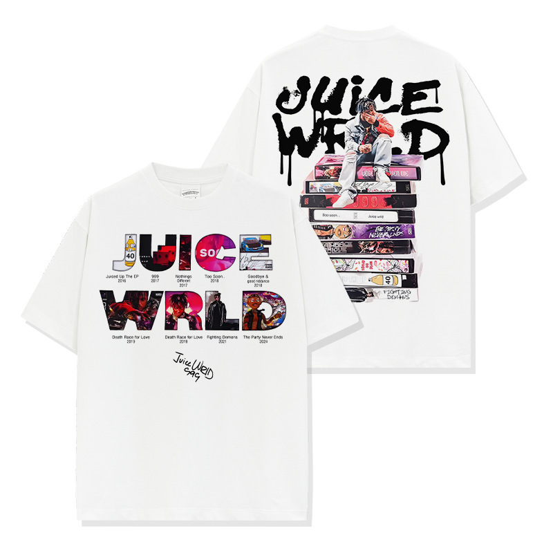 Hip-Hop Juice Wrld Double-Sided Printed Street Style Loose T-Shirt Short-Sleeved Casual Hooded Sweatshirt for Men Cross-Border Export Hip-Hop Juice Wrld Double-Sided Printed Street Style Loose T-Shirt Short-Sleeved Casual Hooded Sweatshirt for Men Cross-Border Export