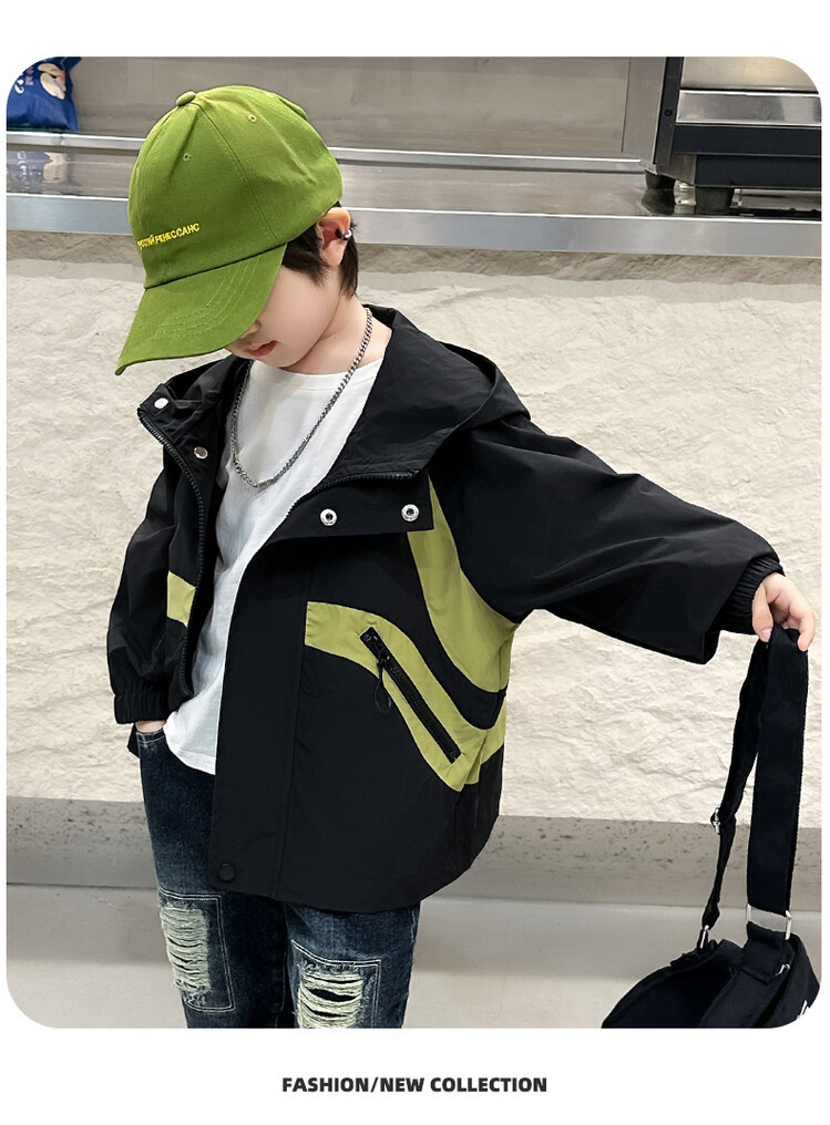 Boys label patchwork jacket for spring and autumn 2023, new handsome hooded windbreaker, children's top_voghion.com