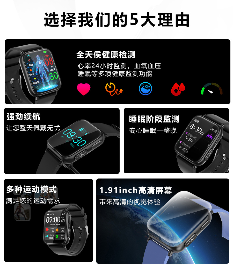 The new cross-border TK10 smartwatch, ECG, heart rate, blood pressure, blood oxygen, body temperature, fitness and health wristband, and incoming call reminder details Picture