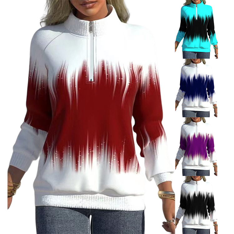 2022 New European and American Clothing Foreign Trade Winter Amazon Women's Winter Jacket Temperament Popular Gradient Zipper Sweatshirt