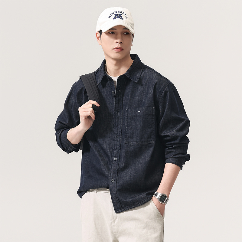 Washed Original Color Denim Shirt for Men 2026 Spring Style Loose Casual Versatile Turn-Down Collar Long-Sleeve Shirt Jacket Wholesale Washed Original Color Denim Shirt for Men 2026 Spring Style Loose Casual Versatile Turn-Down Collar Long-Sleeve Shirt Jacket Wholesale