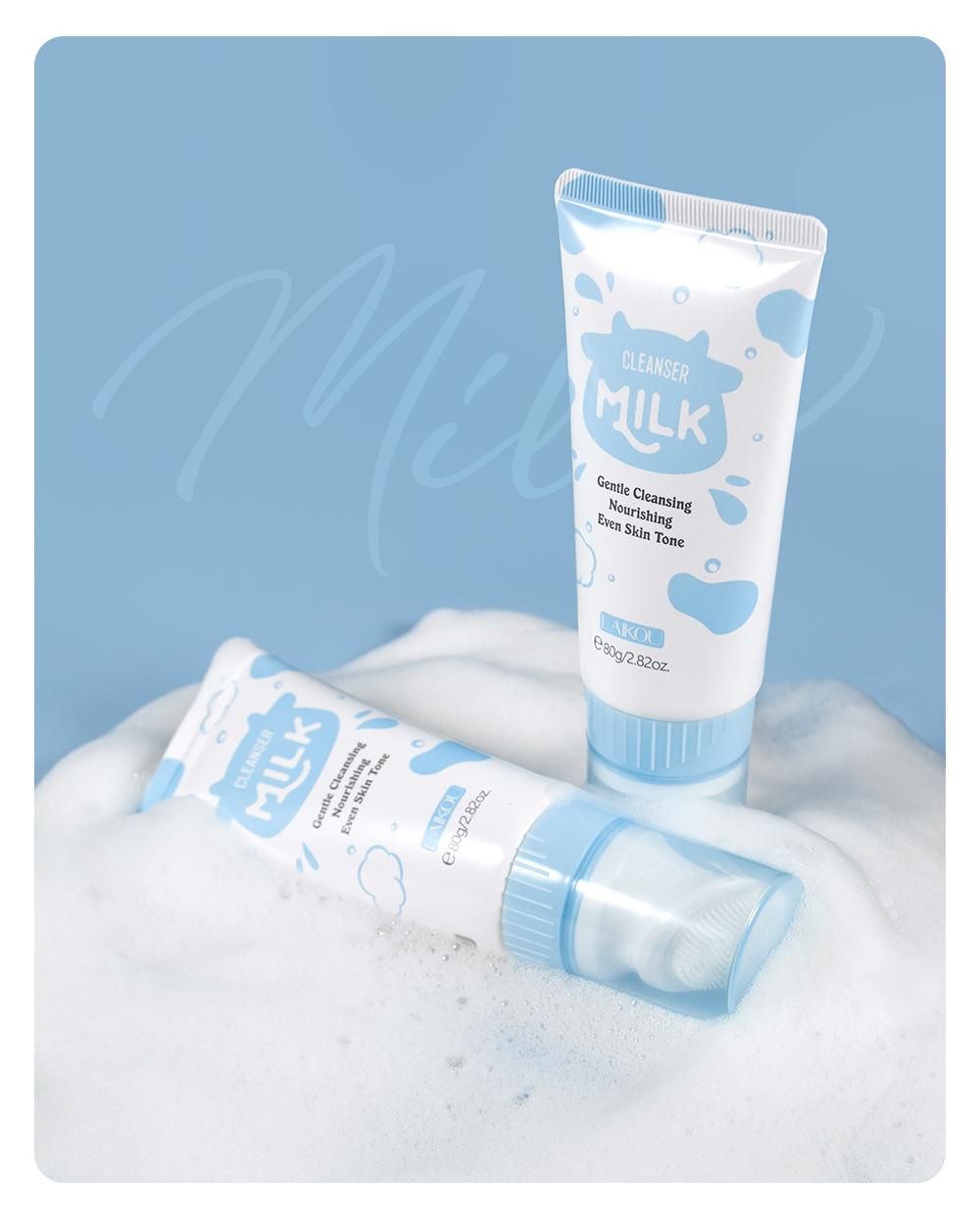 Cross-border LAIKOU Milk Facial Cleanser 80g hydrating, moisturizing, pore-cleaning and nourishing, factory in stock wholesale undefined