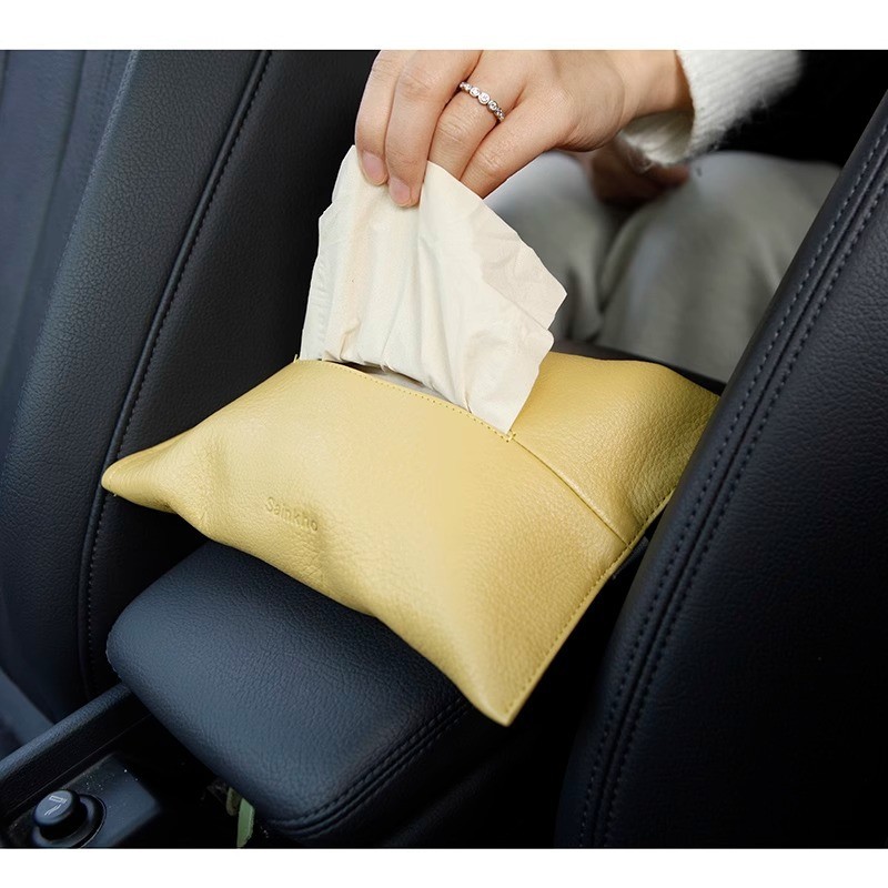 Leather Tissue Box Leather Tissue Storage Car Tissue Box Creative Seat Strap Car Hanging Tissue Paper