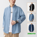 Мужская рубашка, японское ретро осеннее термобелье, джинсовая куртка для отдыха
