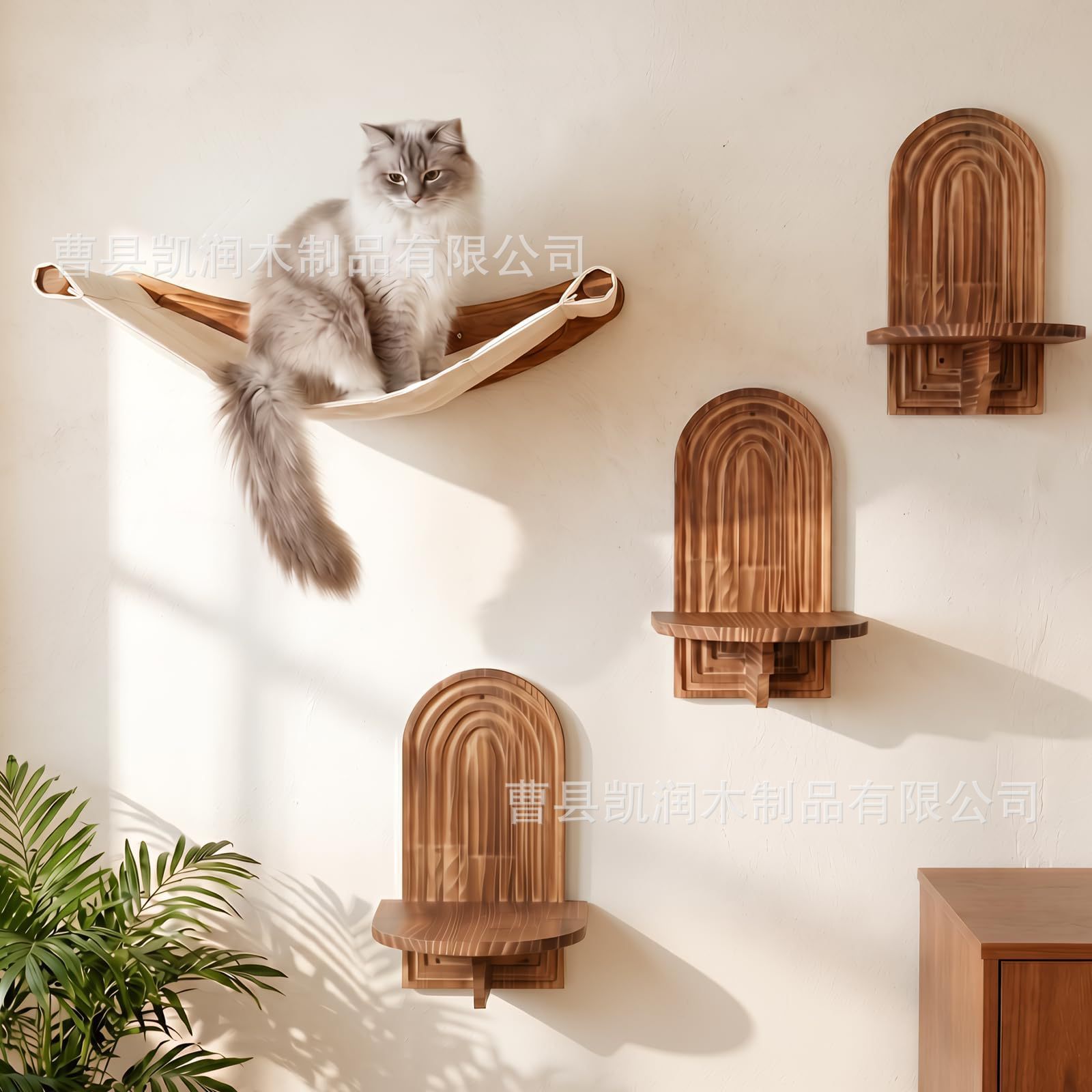 Cross-border solid wood wall-mounted cat climbing frame for home living room, cat hammock, jumping platform, simple wooden cat nest, wall-mounted resting stand