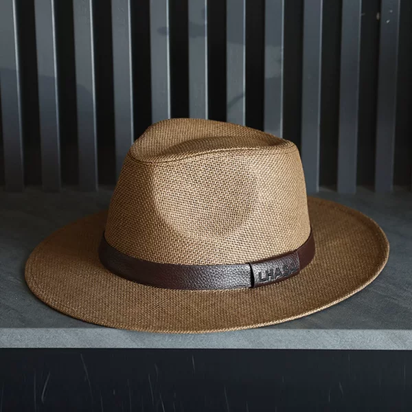 Summer Large-Brimmed Panama Straw Sun Hat for Men with Belt Buckle, Paper Straw Beach Hat, Flat-Brimmed Gentleman's Hat