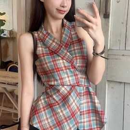 官图【现货 原版质量】巴胺穿搭格子吊带背心女外穿无袖上衣