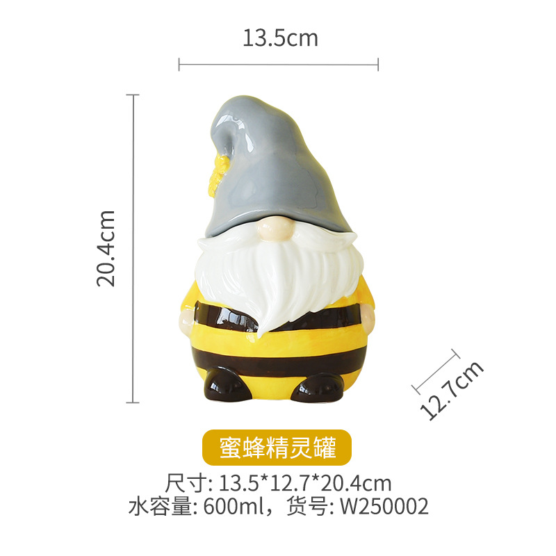 Tarro sellado de primavera, frasco lindo de elfos de abejas, frasco de almacenamiento de alto valor en relieve creativo de cerámica