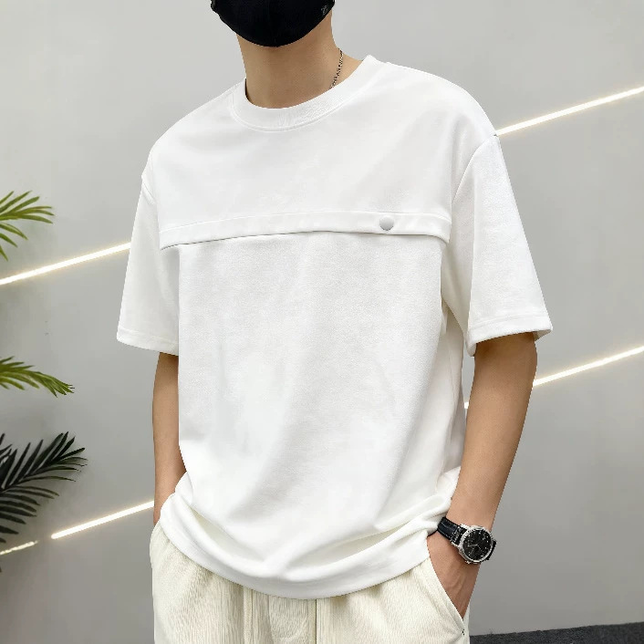 Camiseta de manga corta de marca de moda transfronteriza, camiseta de cuello redondo suelta para hombres, simple y casual de media manga, camiseta de estilo relajado para hombres.