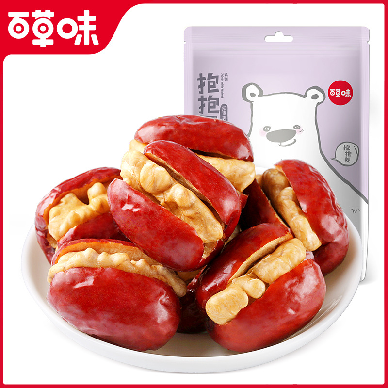百草味抱抱果灰枣夹核桃118g枣夹核桃枣仁派