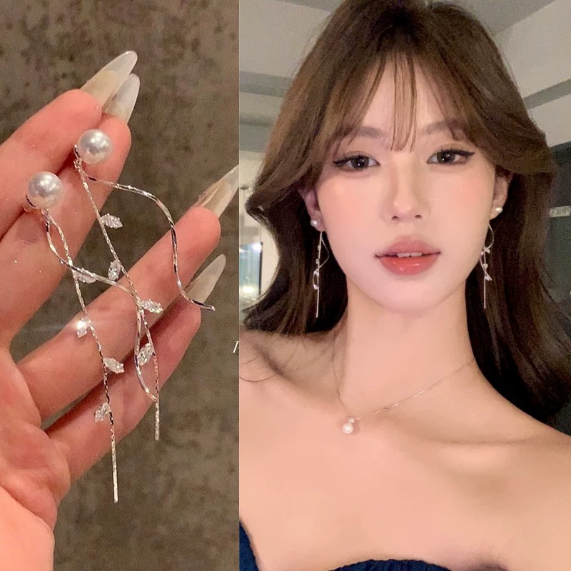 Корейский стиль, слегка сладкая девушка, блестящие жемчужные серьги с длинными кисточками, легкие роскошные серьги, дизайнерские серьги, элегантный стиль