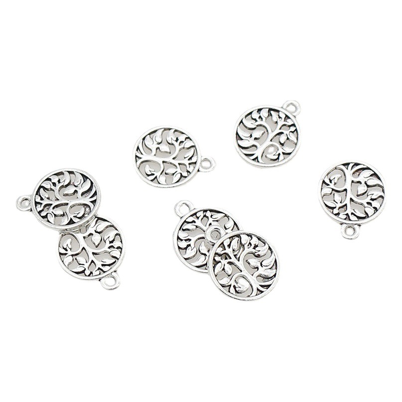 Retro Hollow Round Brand Tree of Life Pendant Xizang Silver Handmade Necklace Bracelet Pendant Pendant DIY Jewelry Accessories