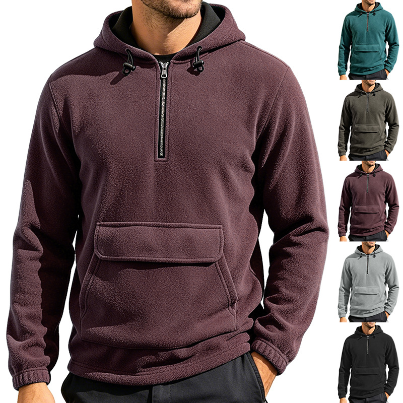Transfronterizo Amazon hombre Shake-off semi-cremallera chaqueta con sombrero cálida otoño-invierno chaqueta americana