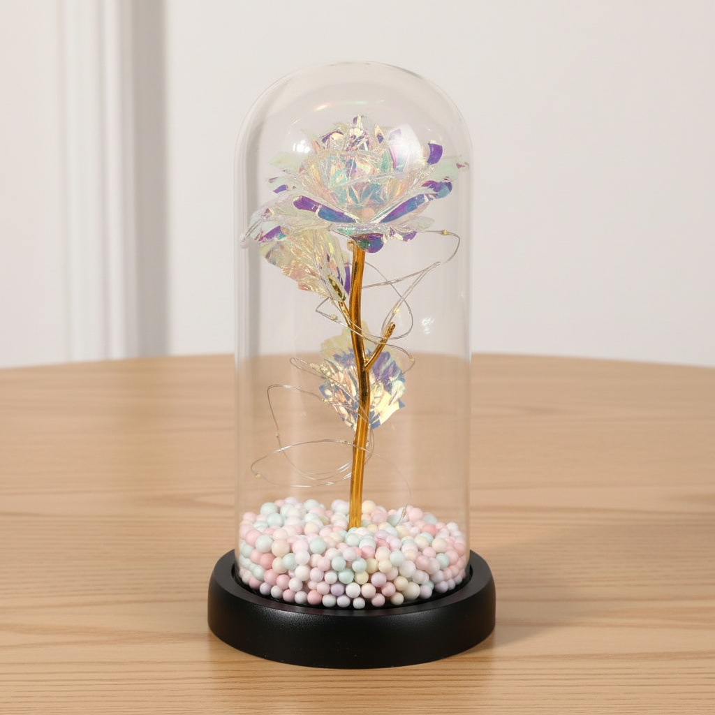 Caja de regalo de flores de vida eterna transfronteriza, cubierta de vidrio terminada, rosa, regalo de cumpleaños creativo del Día de la Madre