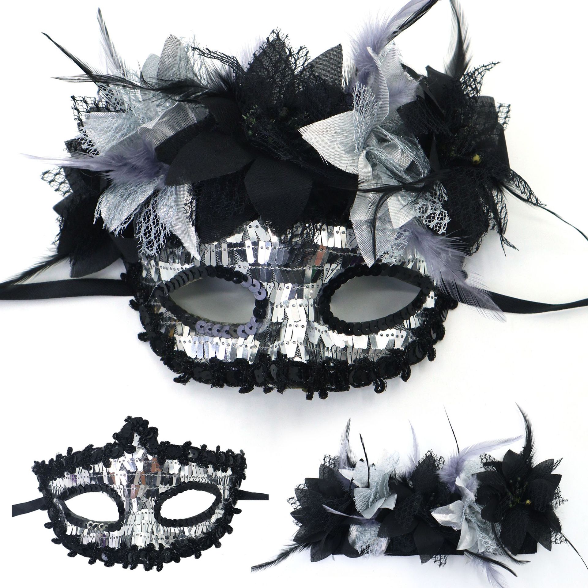 Transfronterizo exclusivo para Italia Venecia Feather Carnival Serie Lilium Half Face máscara separable