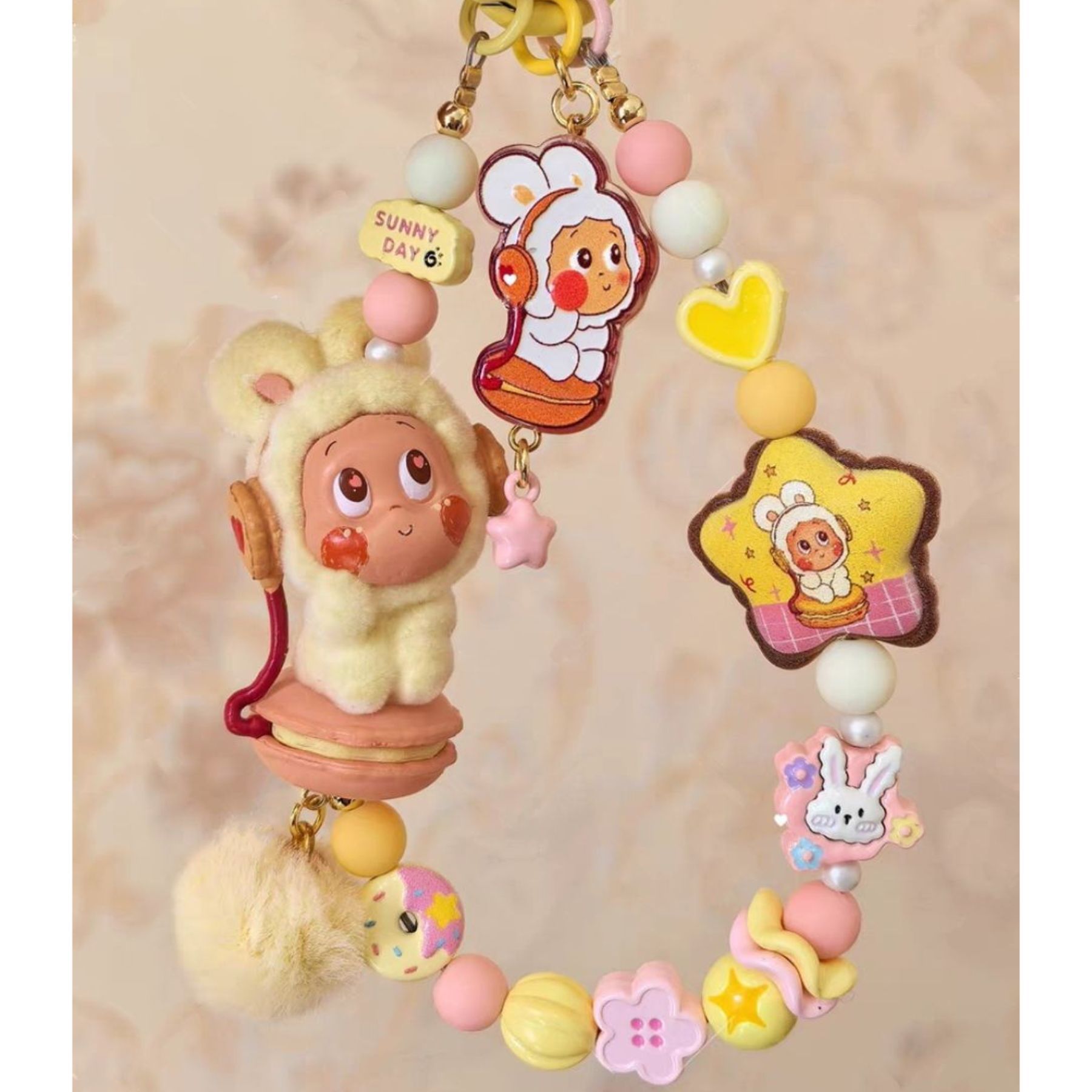 Handmade Macaron Star Man Modified Baby Cute Creative Mobile Phone Chain Bag Hanging Keychain Cute Gift