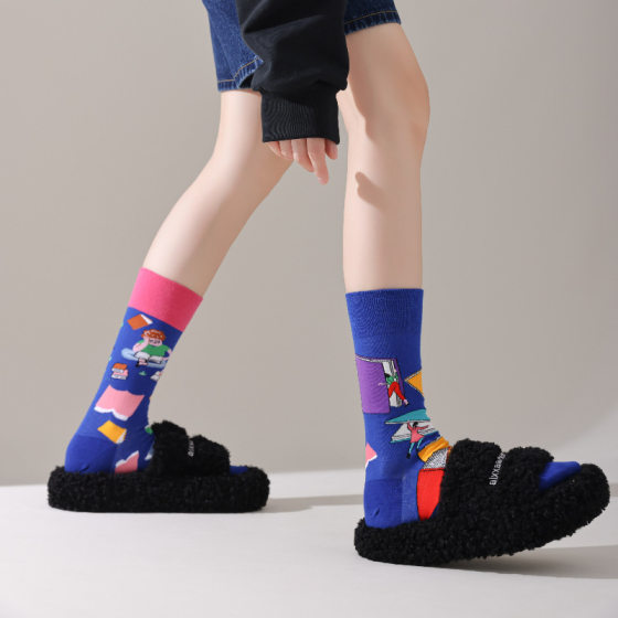 Men's and women's AB original design asymmetric tide socks ins wind street personality cartoon AB creative cotton socks