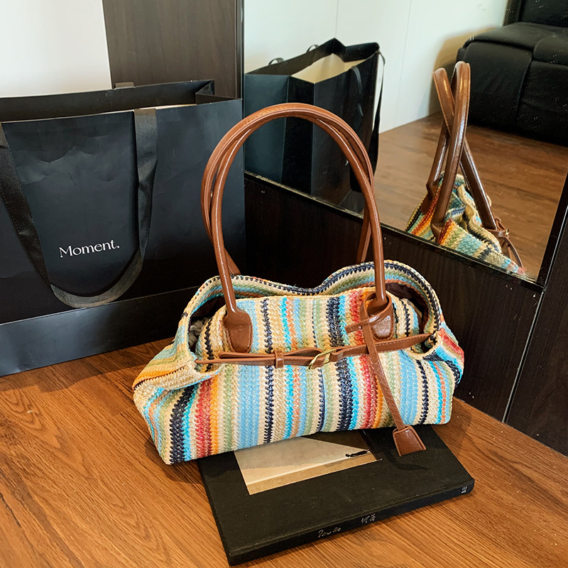 Cross-Border Summer Straw Woven Underarm Bag For Women 2025 New Beach Vacation Tote Shoulder Bag Versatile Baguette Bag - Thumbnail 2