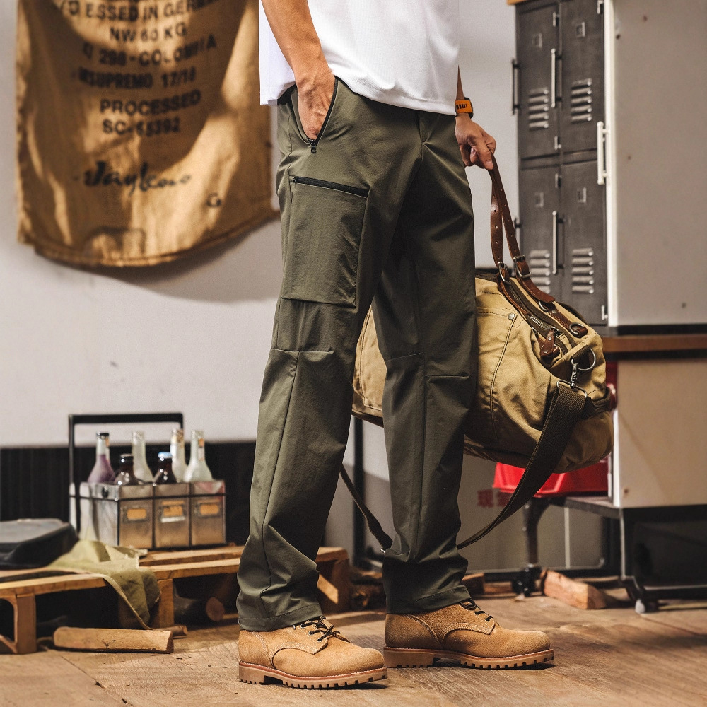 Ice Silk Cool Work Pants Men's Summer Thin Outdoor Hiking Waterproof Quick-Drying Trousers Loose Straight Casual Pants