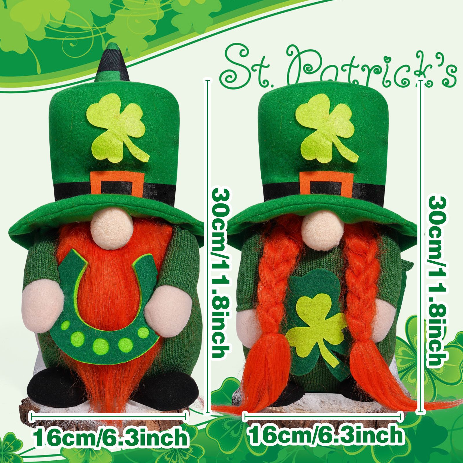Muñecas irlandesas transfronterizas del día de San Patricio muñecas de hojas verdes Rudolph ornamentos regalos navideños