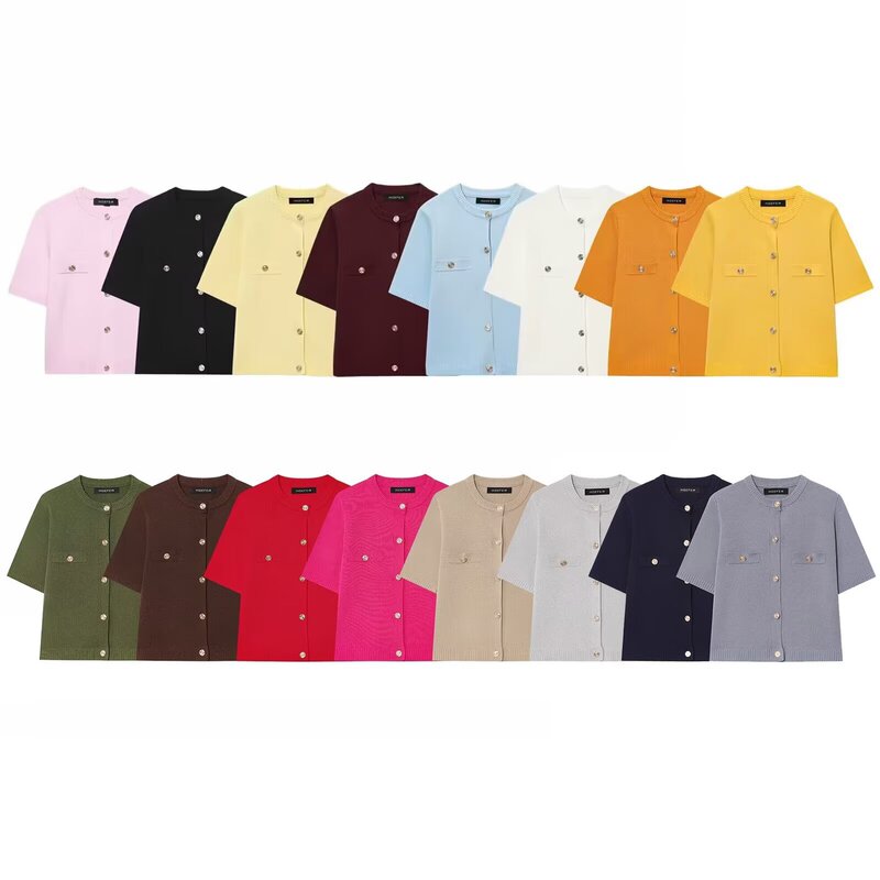 Z spring 2025 new women's short sleeve simple fashion versatile knitted jacket skirt 1822022 1822023