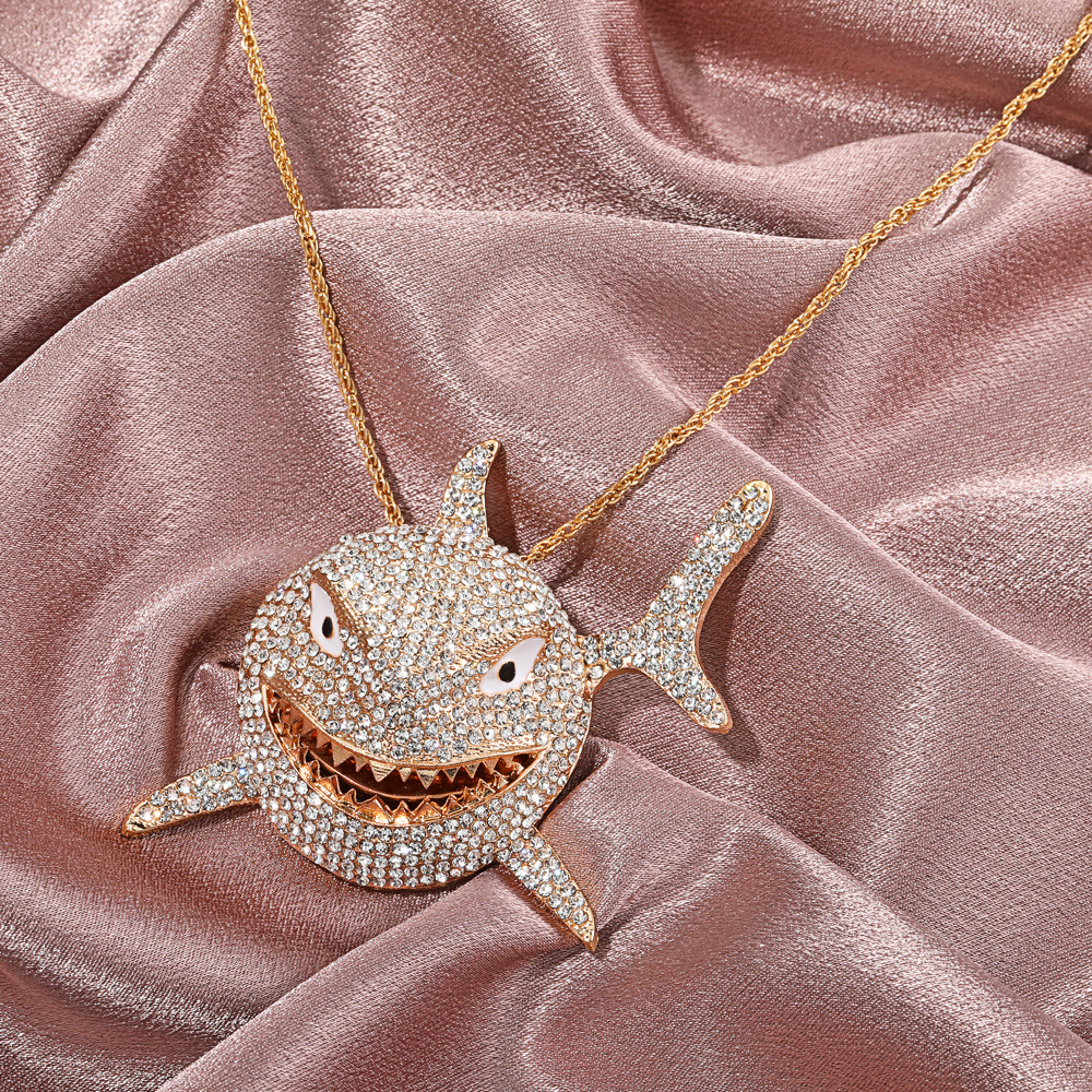 Ind style hip-hop diamond pendant necklace, punk exaggerated large shark collarbone chain, couple accessory_voghion.com