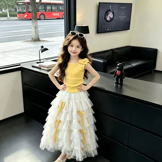 女童夏季蛋糕裙套装2026新款无袖背心百搭网纱半身裙儿童超仙公主