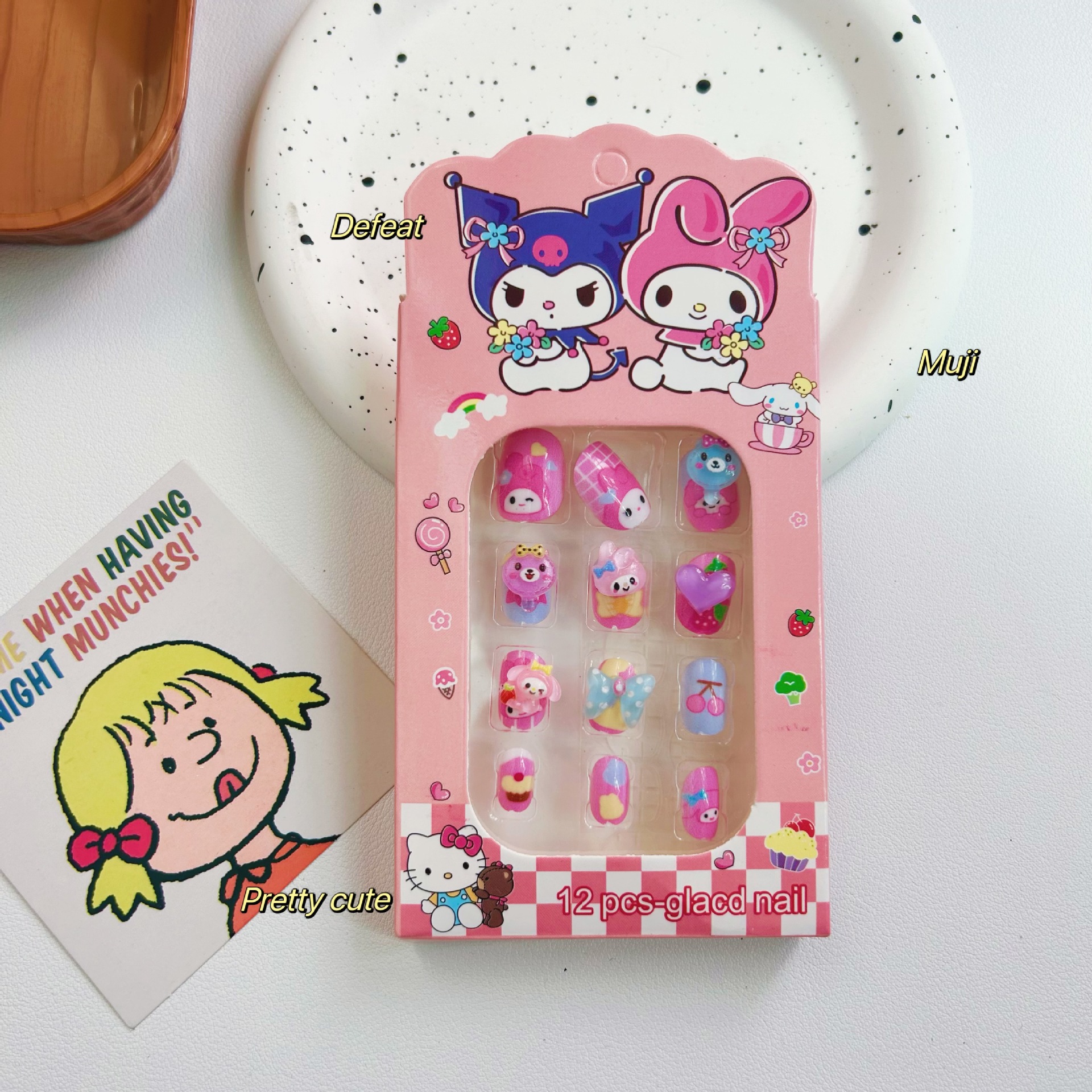 Sanrio estereoscópico para niños con uñas para niños amando las uñas de dibujos animados Kulomi hoja de uñas desmontable