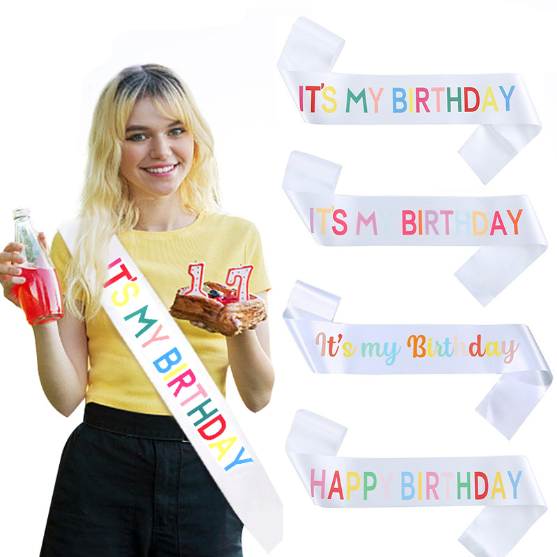 新款時尚彩虹色its my birthday生日女孩肩帶 禮儀帶腰帶派對裝飾
