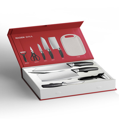 不鏽鋼菜刀 5件禮品套刀 砧板刀具套裝 壓紋柄廚師刀 切片廚用刀