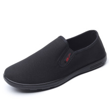 国货男鞋帆布鞋全黑低帮休闲鞋工作鞋老人鞋套脚鞋一脚蹬轻便舒适