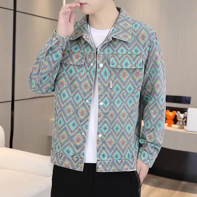 Pu Shuai floral Denim coat for men 2023 Spring and Autumn new trendy Korean style high sense fashionable men's jacket top