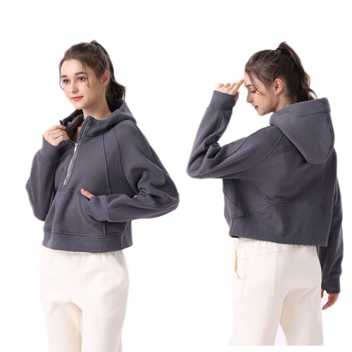 SWIFT SPEED Women's Fleece Outdoor Sports Yoga Fitness Slim Half-Zip Sweatshirt Hooded Jacket