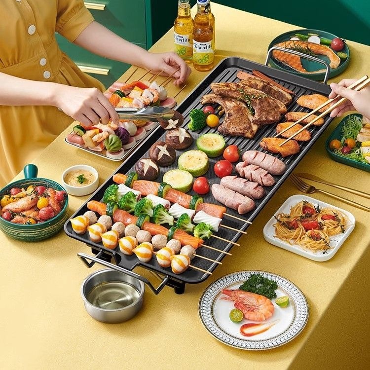 Electric Grill Pan, Electric Barbecue Grill, Household Indoor Smokeless Non-Stick Multifunctional Skewer Grill, Barbecue Pot, Dropshipping
