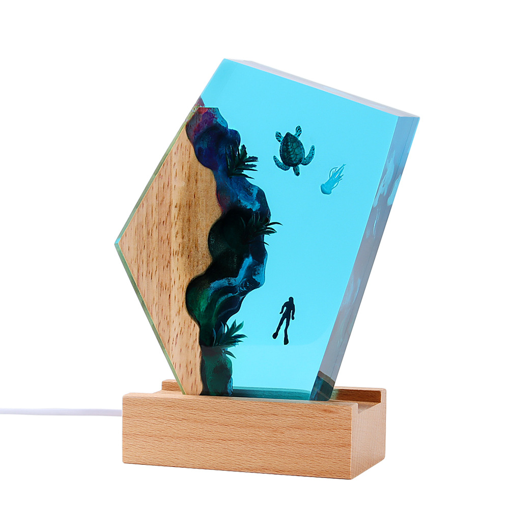  Ocean Resin Nightlight Handmade 3D Crystal Ornaments Creative Solid Wood Epoxy Resin Crafts