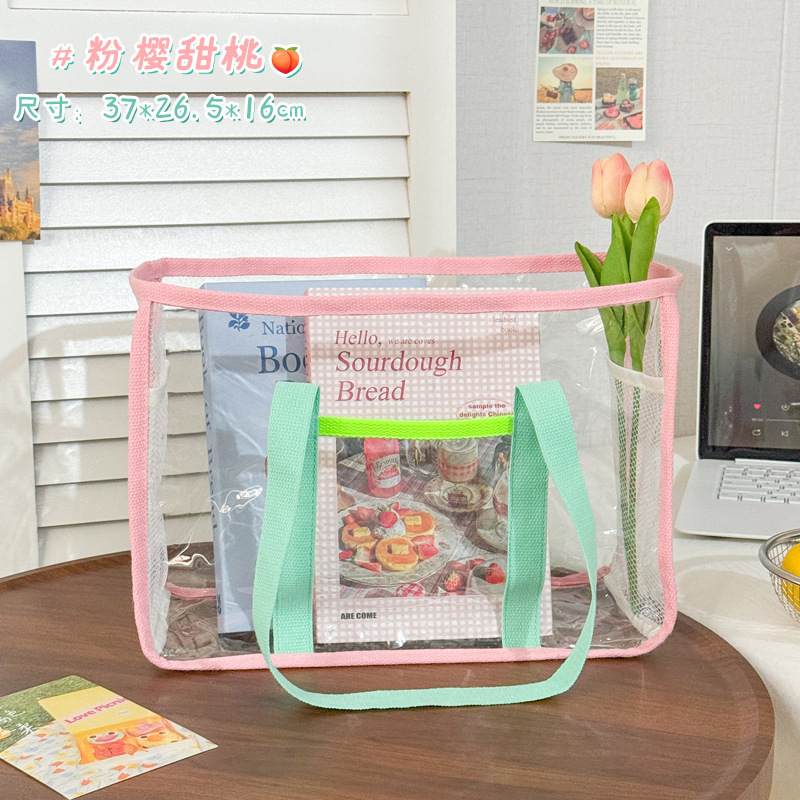 新款多巴胺单肩包手提PVC果冻包大容量户外沙滩洗澡游泳收纳袋子|undefined