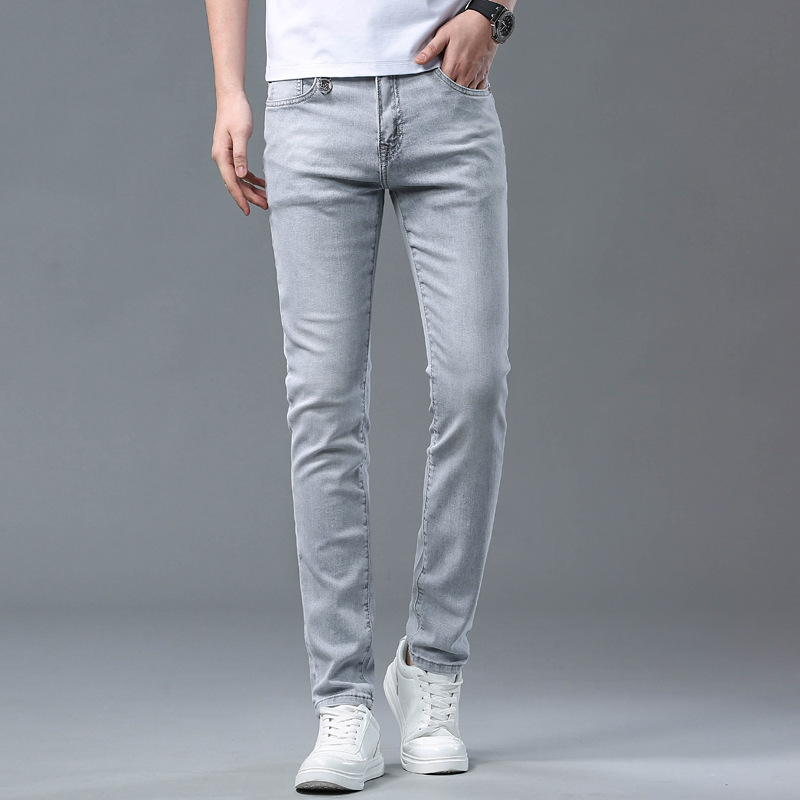2024 Spring and Summer High-End Silver-Gray Men's Slim-Fit Trendy Jeans, New Summer Style Youth Stretch Skinny Pants