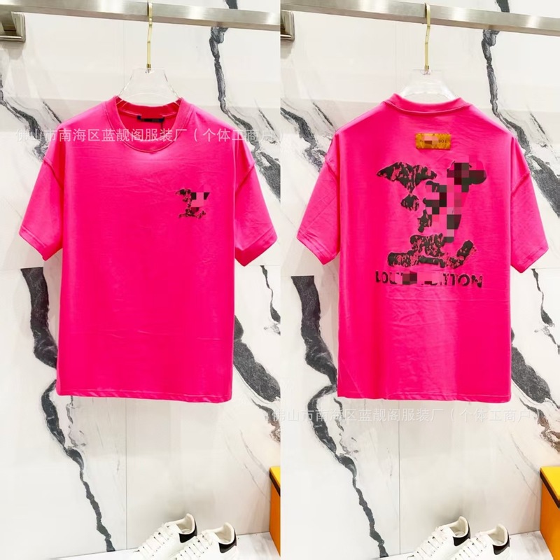 跨境奢潮驴家高品质L满印字母短袖潮牌外贸经典款圆领男女宽松T恤|undefined