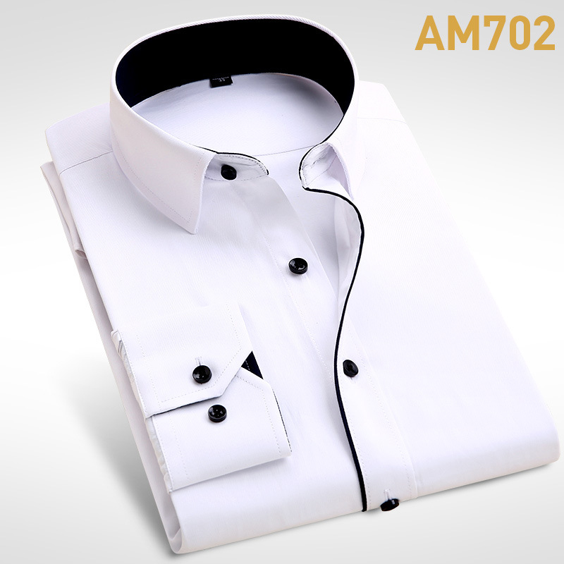Spring Shirt Men's Long-sleeved Solid Color Braced Professional Workwear White Twill Plus Size Business Dress Fat Guy Shirt