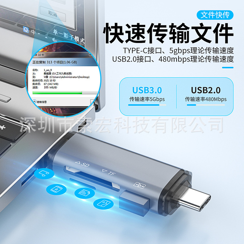 新しいアルミ合金クロスボーダー多機能6 in 1 usb typec 3.0 otg携帯電話コンピュータ高速カードリーダー|undefined