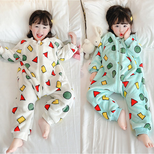 Crayon Small New Same-style Jumpsuit Pajamas Children's Home Clothes Jumpsuit Sleeping Bag Baby Boys and Girls Spring and Autumn Home