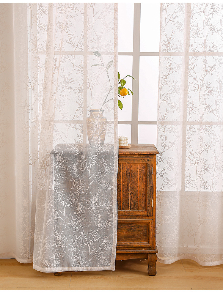 Simple Foundation Branch Lace Curtains Living Room Kitchen Balcony Study Lace Semi Shading Decorative Curtains_voghion.com
