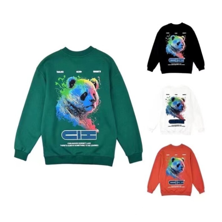 Trendy Chinese-Style Men's Sweatshirt with Panda Print, High Street Personality, Autumn and Winter Fleece-Lined Casual Jacket